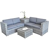 Melko Ecklounge Polyrattan mit Kissenbox Lounge Sitzgruppe 185x185CM Garten Ecksofa Garteng
