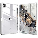 Fintie Hülle für iPad Pro 11 2021 (3. Generation) - [Eingebauter Stifthalter] Stoßfeste Abdeckung mit Transparent Klar Hartschalen Rückseite Schutzhülle für iPad Pro 11' 2021/2020/2018, Marmor Schw
