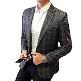 Retro Plaid Anzugjacke Britische Mode Herren Anzugjacke Business Casual Ein-Knopfanzug, coffee, XL