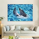 Leinwand Malerei Nettes Tier Delphin Schwimmen Poster Druckt Wandkunst Bild Mädchen Kinderzimmer Kindergarten Aquarium Wohnkultur 40x50cm R