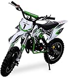 Kinder Mini Crossbike Gazelle 49 cc 2-takt inklusive Tuning Kupplung 15mm Vergaser Easy Pull Start verstärkte Gabel Dirt Bike Dirtbike Pocket Cross (Grün)