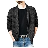 Sweaters for Men Autumn and Winter Solid Color Lapel Single-Breasted Knit Cardigan Sweater Coat (Dark Gray, XXXL)