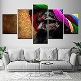 Indischer Kopfschmuck Bunte Männer Bart Portrait Kunst 5 Panel Home Art Deco Poster und Drucke Rahmenlose Leinwand Malerei A58 L