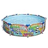 Bestway Steel Pro Easy Setup Panda Regenbogen Dschungel Druck 2,7 m DuraPlus verstärkte pannensichere PVC-Auskleidung rund über dem B