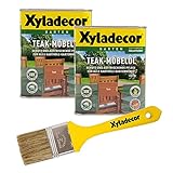 Xyladecor Teakmöbel-Öl, farbton teak, 1,5 l inkl Pinsel, Holz Pflegeöl für Möbel und Holz im Aussenb