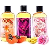 Nuru Massage Öl Set, 3-teilig, (3 x 250 ml) - Beauty Bundle mit drei verschiedenen Duftnoten - Sensual, Exotic und Rose, handgefertige Öle, fein duftend, feuchtigkeitssp