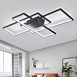 LED-Deckenleuchte Wohnzimmer Lampe dimmbar mit Fernbedienung 3000K-6000K, New Entwurf Unregelmäßige Rechteckige Deckenlampe Acryl Küche Schlafzimmer Energiespar dekorative Lampen,Schwarz,90*50CM/80W