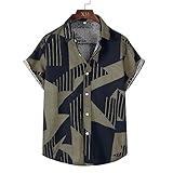 Dorical Herren Hemd Sommer Freizeit Baumwolle und Leinen Bedruckte Hemdbluse Short Sleeve Regular Fit Men Shirts Leicht T-Shirt Retro Button-down H