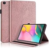 Sammili Samsung Galaxy Tab A 10.1 Hülle Flip Cover Prägung Baum Kartenschlitz Case mit Stifthalter und Gummiband Tablet Hülle für Samsung Tab A 10.1 Zoll 2019 SM-T510 / SM-T515 (Rose Gold)