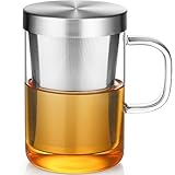 Ecooe 500ml(volle Kapazität) Glas Tasse mit Silberne Edelstahl Sieb und Deckel Teeglas Teebecher aus Borosilikat T