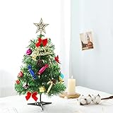 Deko Tannenbaum mit LED Lichterketten warmweiß, MUOIVG 50 cm Mini Weihnachtsbaum,Künstlicher Geschmückter Weihnachtsbaum beleuchtet,Tannenbaum für Tisch,batteriebetrieben,für die W
