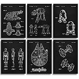 MONOKO® Star Wars Bilder Patent Poster Krieg der Sterne Poster Set - 6er Set ohne Rahmen (Set Krieg der Sterne, Patent, Schwarz, 6 x A4 (21 x 29,7cm))