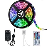 Wonsung LED Strips 5050 RGB 5 m Länge 150 LEDs Mehrfarbig 44 Knopf Fernbedienung und Power Supply