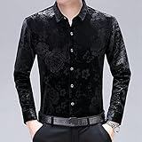 CWENROU Winter Herrenhemden - Winter Herren Plus Samtgepolstertes Warmes Hemd Mode Langärmelige Business Casual Wear Retro-Revers Plus Samtfutter Schlanke Einfache Druckparty,Schwarz,S