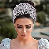Kopfschmuck Braut Blumen Haarschmuck Hochzeit Damen Haarreifen aus Strass und Legierung Silber Brautschmuck Haare Geschenk Brautjungfern (lang 32cm/12.5inch), G