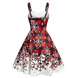 VICIKON Kleid Weihnachten Damen Abendkleid Strickkleid Damen Weihnachten Party Kleider Santa Claus Kostüm Maxi Kleider Midi Kleid Vintage Kleid Cocktailkleid Rockabilly Kleid Taillenb