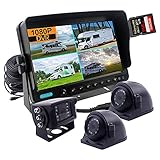 CAMSLEAD Full HD 1080P-Rückfahrkamerasystem, 7 Zoll Digitalbildschirm mit geteiltem Bildschirm und DVR-Aufzeichnung, wasserdichte IP69 Nachtsicht Autokamera für LKW Anhänger Schwer LKW Wohnmob