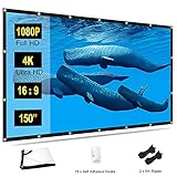 TOWOND Beamer Leinwand 150 Zoll Projektionswand, 16:9 HD 4K Beamerleinwand Faltbare und tragbare Anti-Falten Video Unterstützung Doppelseitigen Projektion für Heimkino und Freiluftkino mit 16 Haken…