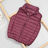 SHOUJIQQ Damen Kurze Steppweste - Winter Warm Leichte Daunenweste Mantel, Ärmellos Plus Size Baumwolle Wattierte Weste Jacke Für Damen Winddichte Weste,Burgund,3XL