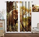 African Nature Thermo-Vorhang mit Elefantenmotiv, schöne Wildtiere, Nationalpark, Reisen und Tourismus-Konzept, Verdunkelungsvorhänge für Wohnzimmer, 160 cm B x 182,9 cm L