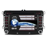 AUMUME 2 Din Autoradio mit Navi für VW Golf Polo Seat, Unterstützt Touch Screen DVD GPS Navigation Radio Bluetooth Park Kamera Lenkrad Bedienung 1080P Video 8GB Kartenmaterial (Black#2)