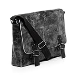 SID & VAIN Messenger Bag echt Leder Harvey | Vintage-Look | groß Laptoptasche 15 Zoll Laptop Umhängetasche Ledertasche Herren schw