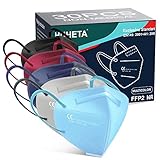 HUHETA FFP2 Maske Bunt, 30 Stück, CE 0598 Zertifiziert, 5-Lagen-Atemschutzmaske mit verstellbarem Gummiband und anpassbarem Nasenbüg