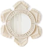 Mkouo Hängenden Wandspiegel Wanddeko mit Makramee Fringe Runder Wandbehang Boho Deko für Wohnung Wohnzimmer Schlafzimmer Baby Kinderzimmer Apartment Wohnheim Eingänge Home D