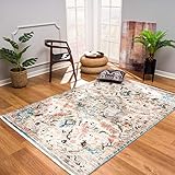 Teppiche Wohnzimmer - Vintage Boho Chic 80x150 cm Beige Blau - Teppich Öko-Tex 100 geprü