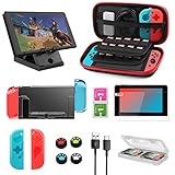 Zexrow Zubehör Set für Nintendo Switch,12-in-1 Switch Zubehör Kit Mit Tragetasche,Game Card Slot Halter, PC-Kristallgehäuse, Joy-Con Covers,Aufladekabel,Thumb Caps & Display