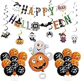 MQIAN Happy Halloween Banner,Halloween Luftballons,Deko Spiralen Halloween enthalten Kürbis,Geist,Spinne,Hexe,Schläger,Halloween Party Dekoration für Halloween Party Home Decor Supplies (B)