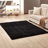 Jyswx Shaggy Teppich Wohnzimmer - Hochflor Flauschig Teppiche Waschbar - Moderne Langflor Teppich für Wohnzimmer, Schlafzimmer, Korridor, Schlafsaal, Größe:60x160 cm, Farbe: Schw