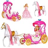 alles-meine.de GmbH Puppen Kutsche mit Pferd & Puppe - pink _ passend für Barbie Puppen - Steffi Love - LOL Surprise _ Spielzeug Puppe - Prinzessin Pferdekutsche - Märchenk