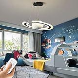 Kinderlampe LED Hängelampe Dimmbare Modern Schlafzimmer Pendelleuchte Kreativ Mädchen Jungen Persönlichkeit Kinderzimmerlampe Höhenverstellbar Esszimmer Leuchten Pendellampe Ring Kronleuchter (Blau)