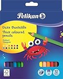 Pelikan 700160 Jumbo-Buntstifte, dreikant, 12 Stück inklusive Anspitzer, FSC