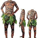 Maui Tattoo T-Shirt/Hose, Halloween, Erwachsene, Herren, Damen, Cosplay-Kostüm mit Blätterrock Vater 2XL