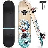 Skateboard, Komplettboard 31 x 8 Zoll Skateboards mit Doppel-Kick, ABEC-9 Kugellager, 7-lagigem Ahornholz Longboard für Männer und Frauen Jugend Kinder Straße Erwachsene Anfäng