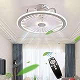 Deckenventilatoren Mit Beleuchtung, Mit Fernbedienung Dimmbar, Dimmbarer Windgeschwindigkeit 40W Moderne LED Deckenleuchte Leise Ventilator Pendelleuchte Für Schlafzimmer Wohnzimmer Büro Lampe (White)