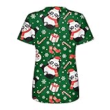 Damen Praktisches T Shirt mit Mehreren Taschen Arbeitsuniform Hemd mit Weihnachtsdruck Kurzarm Oberteile Lässige Lockere Bluse Tunika mit V Ausschnitt bequemes T Shirt mit T