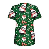 Damen Praktisches T Shirt mit Mehreren Taschen Arbeitsuniform Hemd mit Weihnachtsdruck Kurzarm Oberteile Lässige Lockere Bluse Tunika mit V Ausschnitt bequemes T Shirt mit T