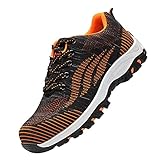 Quiteyan Icherheitsschuhe Herren Arbeitsschuhe,Leichte, atmungsaktive Sneaker-Schuhe mit Stahlkappe rutschfeste, unverwüstliche Konstruktionsschuhe Dachdeckerschuhe,Orange▁45