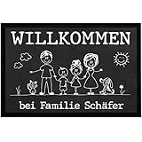 SpecialMe® Fußmatte Familie 1, 2, 3 Kinder & mehr + Hund, Katze personalisiert mit Namen Strichmännchen weiß 60x40