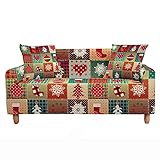 Christmas Sofabezug Sofa Überwürfe Mit Armlehnen, Chickwin 1/2/3/4 Sitzer Weihnachten Drucken Elastisch Polyester Weich Stretch Abwaschbar Couch Sofaüberwurf (Patchwork,2 Sitzer)