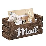 Rustikaler Briefhalter mit rustikaler Holz-Tischplatte, Post-Organizer mit hängendem Zubehör, dekorativer Briefhalter aus Holz, Wandmontage, für Büro, Zuhause, Bauernhof (dunkelbraun)