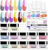 wakaniya Dip Powder Nail Kit-12 Farben Sun Changing Colors Dip Pulver Nagel Starter Set Nude Glitzer Summer Colors with Liquids Base Top Coat Dipping Powders für Dip Maniküre Kits NO UV/LED N