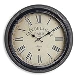 levandeo Wanduhr XXL 47cm aus Metall - Motiv: France Frankreich Café de la Gare Paris römische Ziffern - Kolonialstil Nostalgie Großuhr Bahnhofsuhr M