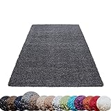 HomebyHome Shaggy Hochflor-Teppich Langflor Wohnzimmerteppich Soft Einfarbig in 14 Farben, Farbe:Grau, Grösse:140x200