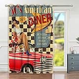 zonxn Verdunkelungsvorhange,American Diner Vintage Poster with Retro Car and Pin Up Girl,Wohnzimmer,Schlafzimmer,Vorhang,Familienleben,Dek