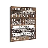 Badezimmer-Leinwandbild, rustikal, lustig, Toilettenregeln, Druck, Schilder, gerahmter Holzhintergrund, Badezimmer, HD-Bild, Kunstwerk, Heimdekoration (Toilet-01, 30,5 x 38,1 cm)