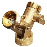 nuosen 2 Wege Y Verteiler, 3/4 Zoll Messing Verteil Geräten Wasserverteiler Y-Anschluss Gartenschlauch Waschmaschine mit individuellen An/Aus-V